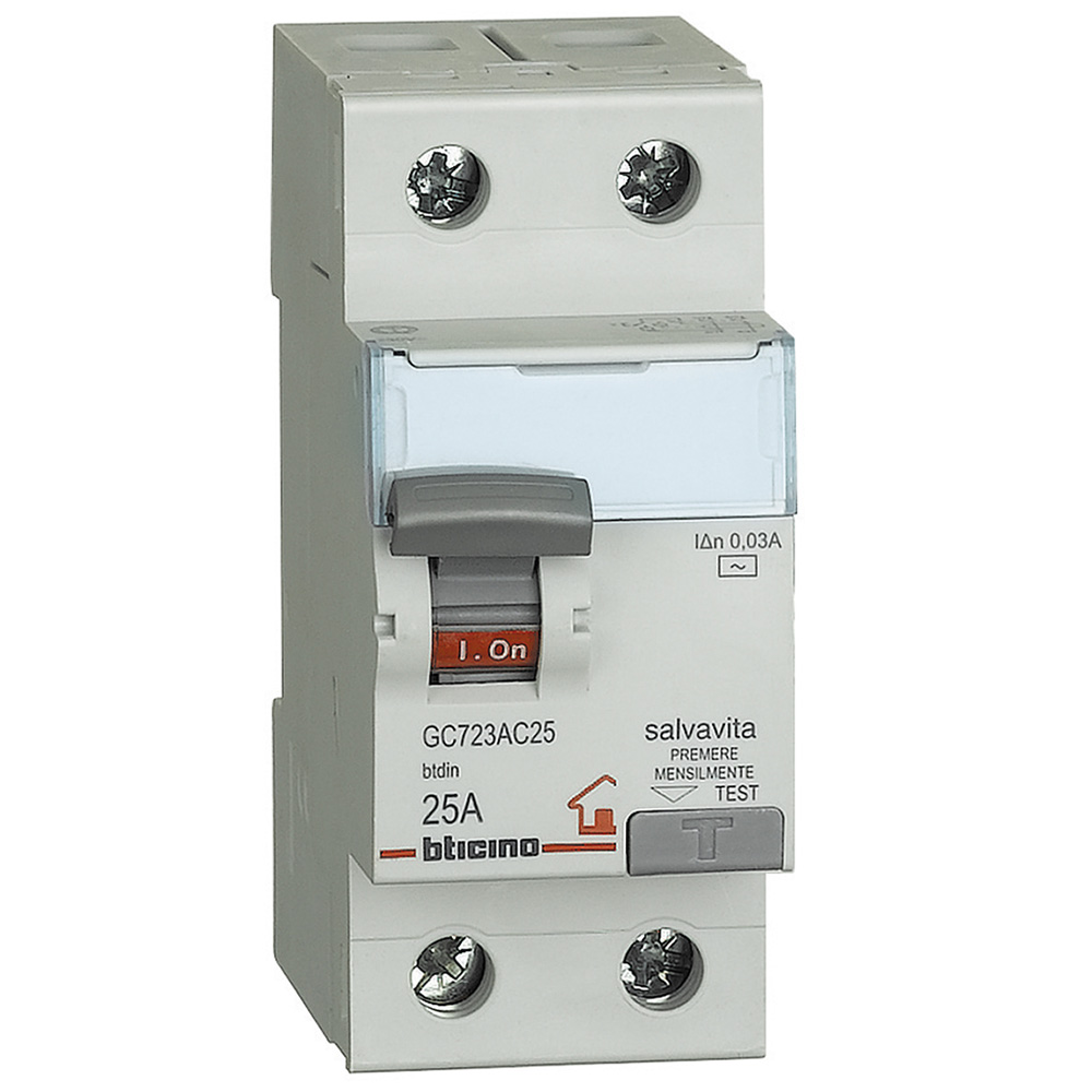 Interruttore differenziale puro salvavita 25a 2p ac bticino gc723ac25