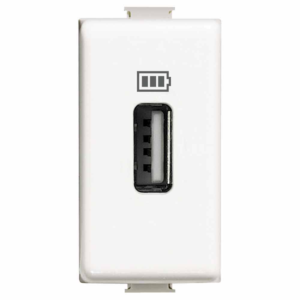 Modulo Presa USB Doppio 5V 2.1A – 2 Porte USB-A – Colore Bianco – Compatibile Bticino Living International – Set 2 Pezzi