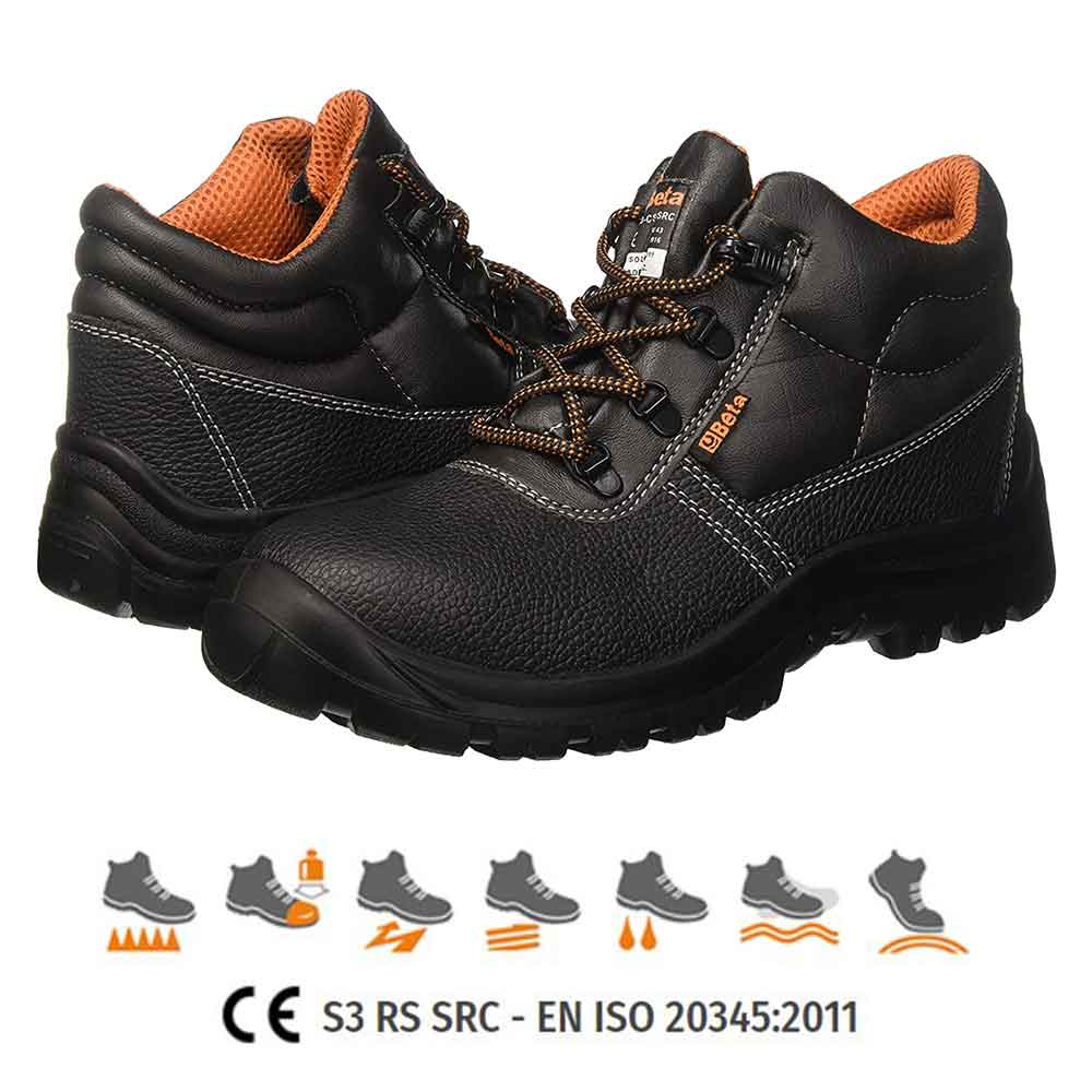 Scarpe alte antinfortunistica in pelle nera BETA 7243EN S3 RS SRC numeri dal 35 al 48