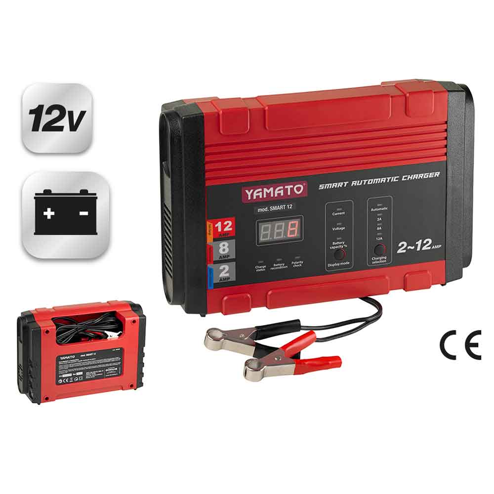 Caricabatterie portatile e mantenitore 12v 2-12amp con display lcd