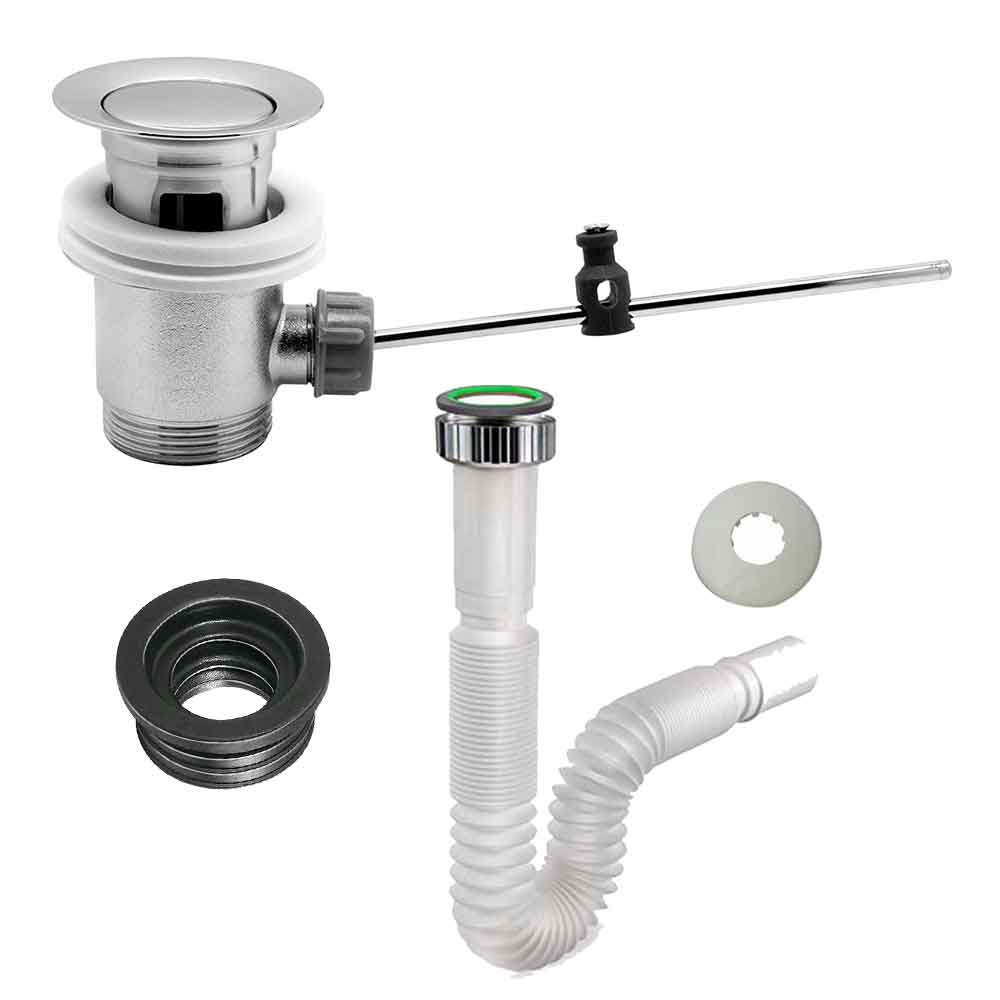 Kit di scarico per lavabo e bidet composto da piletta, tubo flessibile e  guarnizione 