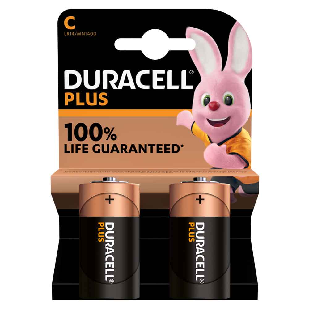 DURACELL Plus 100% New Batterie alcaline mezze torce C 1,5V LR14 MN1400 bl.2 pz.