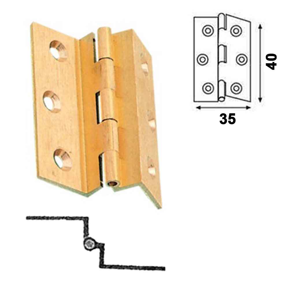 Cerniera fresata zancata in ottone doppio collo mm.40 x 35 oro satinato