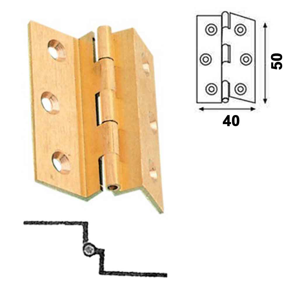 Cerniera fresata zancata in ottone doppio collo mm.50 x 40 oro satinato