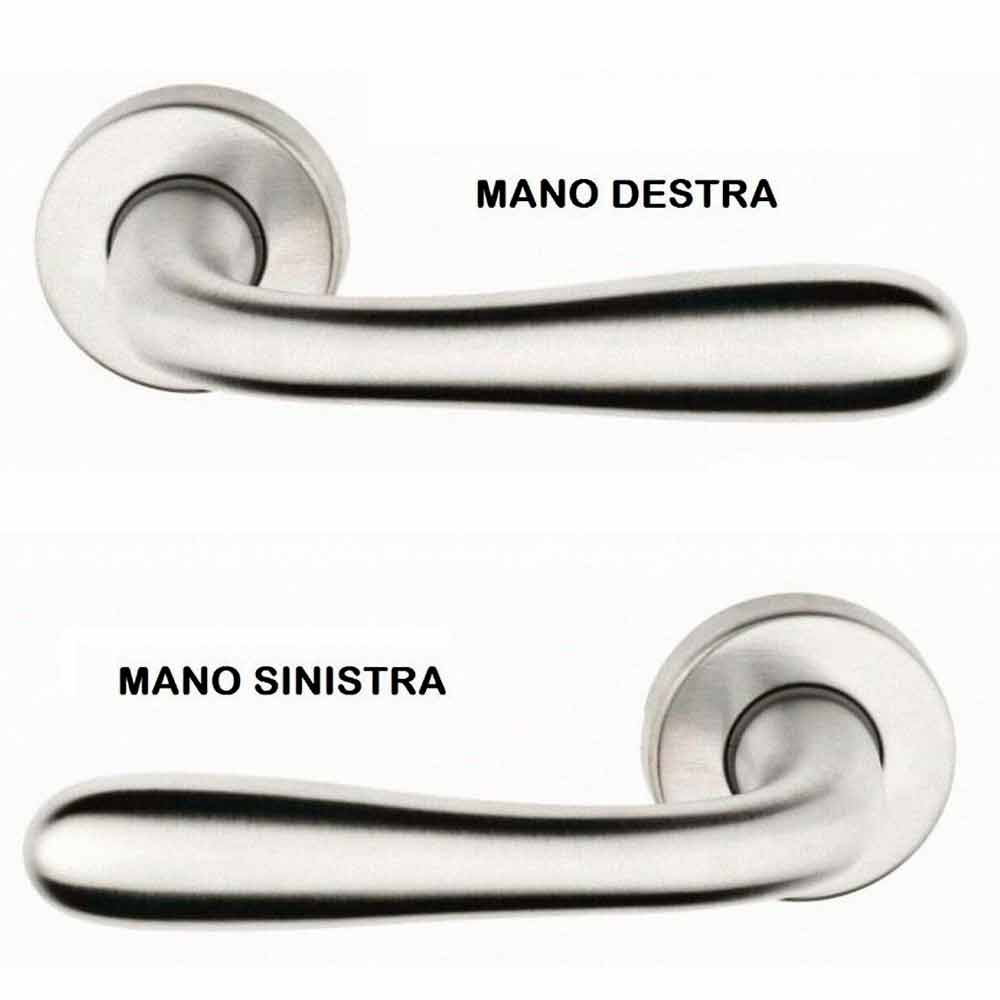 Mezza maniglia cromo satinato mod. GOCCIA rosetta tonda per porte finestre e cancelli mano Dx/Sx