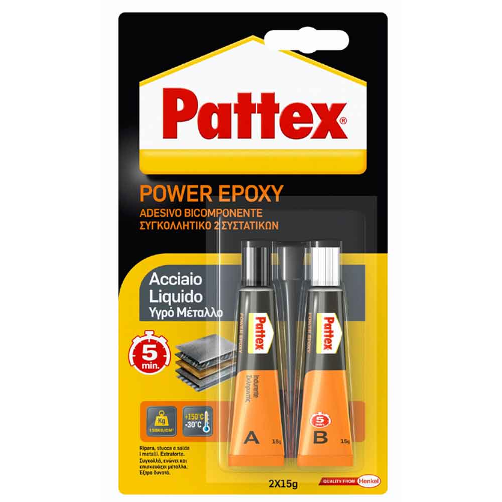 Acciaio liquido bicomponente salda metalli PATTEX POWER EPOXY 2 x 15 gr.