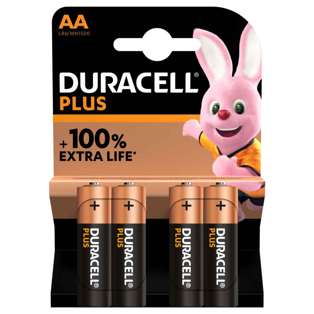 DURACELL Plus 100% New Batterie alcaline stilo AA 1,5V LR6 MN1500 bl.4 pz.