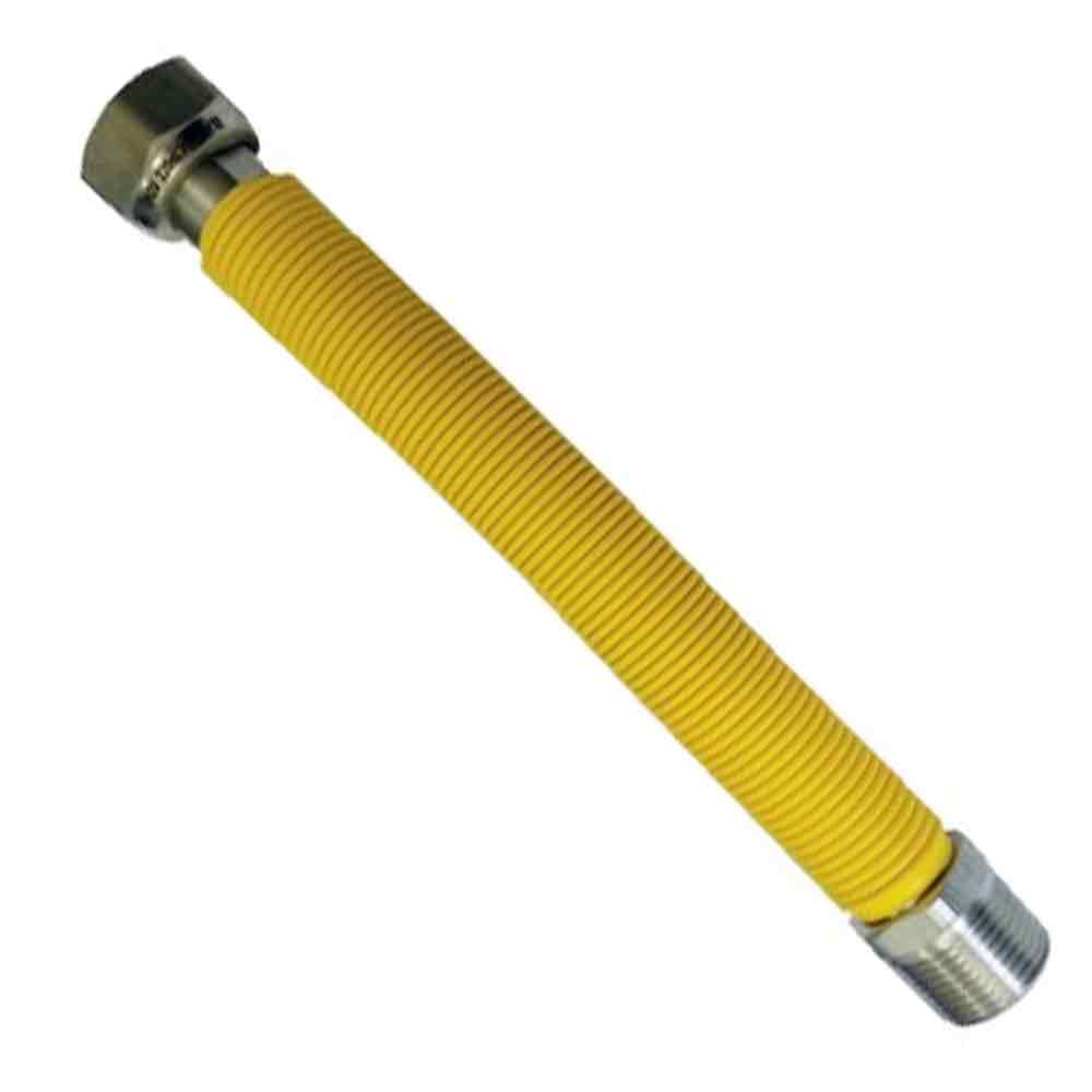 Tubo flessibile estensibile in acciaio inox per gas rivestito giallo 1/2" cm.20-40