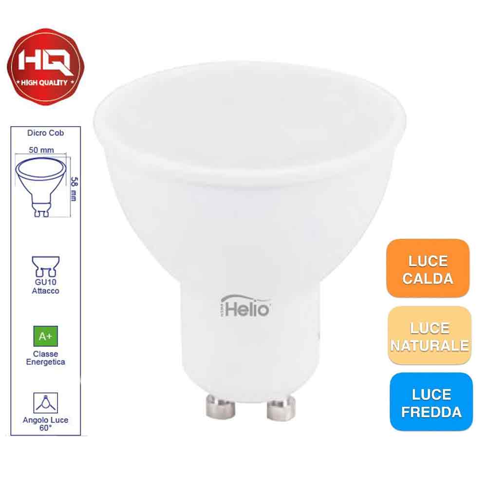 Lampadina led faretto gu10 8w 700 lumen luce calda, naturale e fredda high quality helio