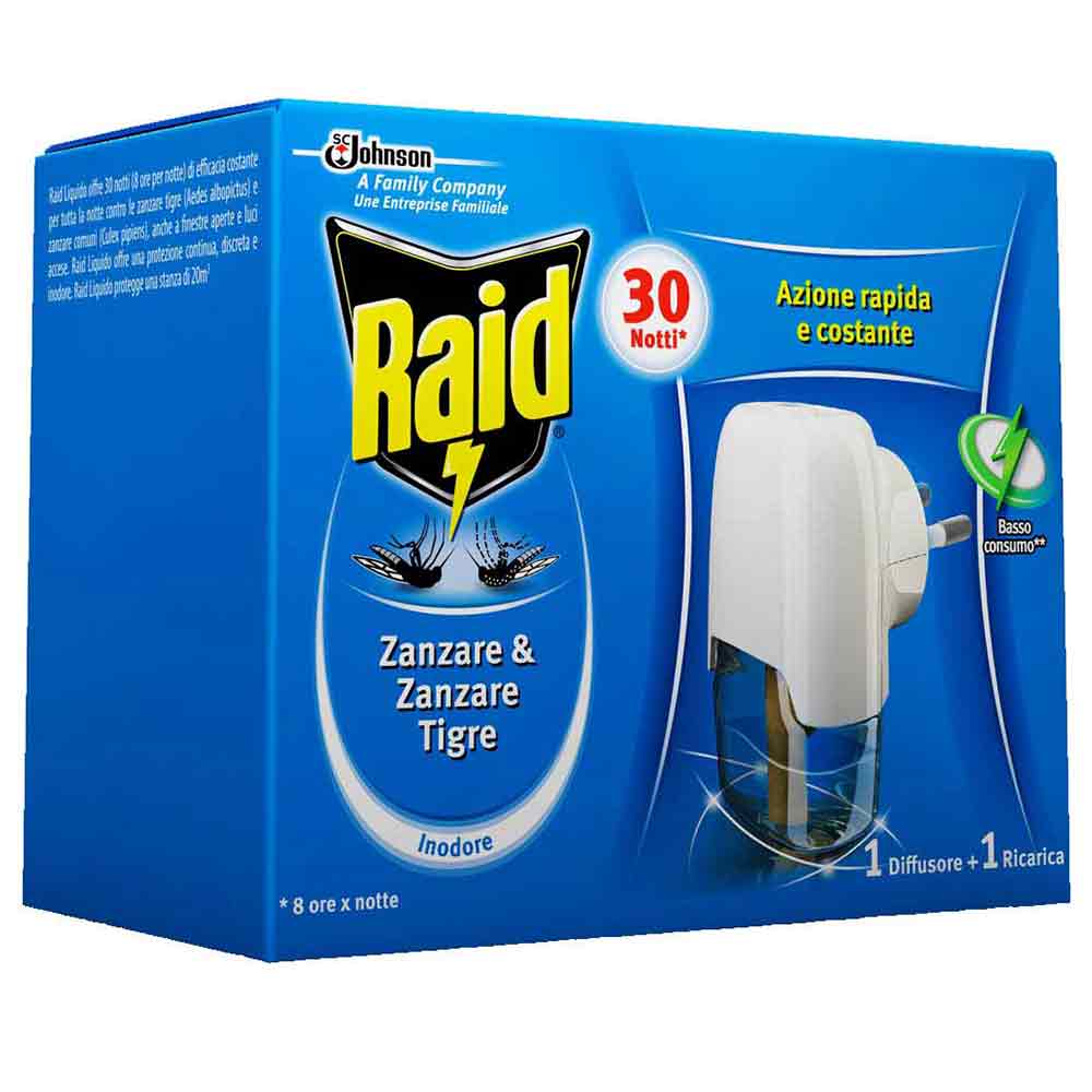 RAID Elettroemanatore insetticida elettrico antizanzare con ricarica liquida 30 notti