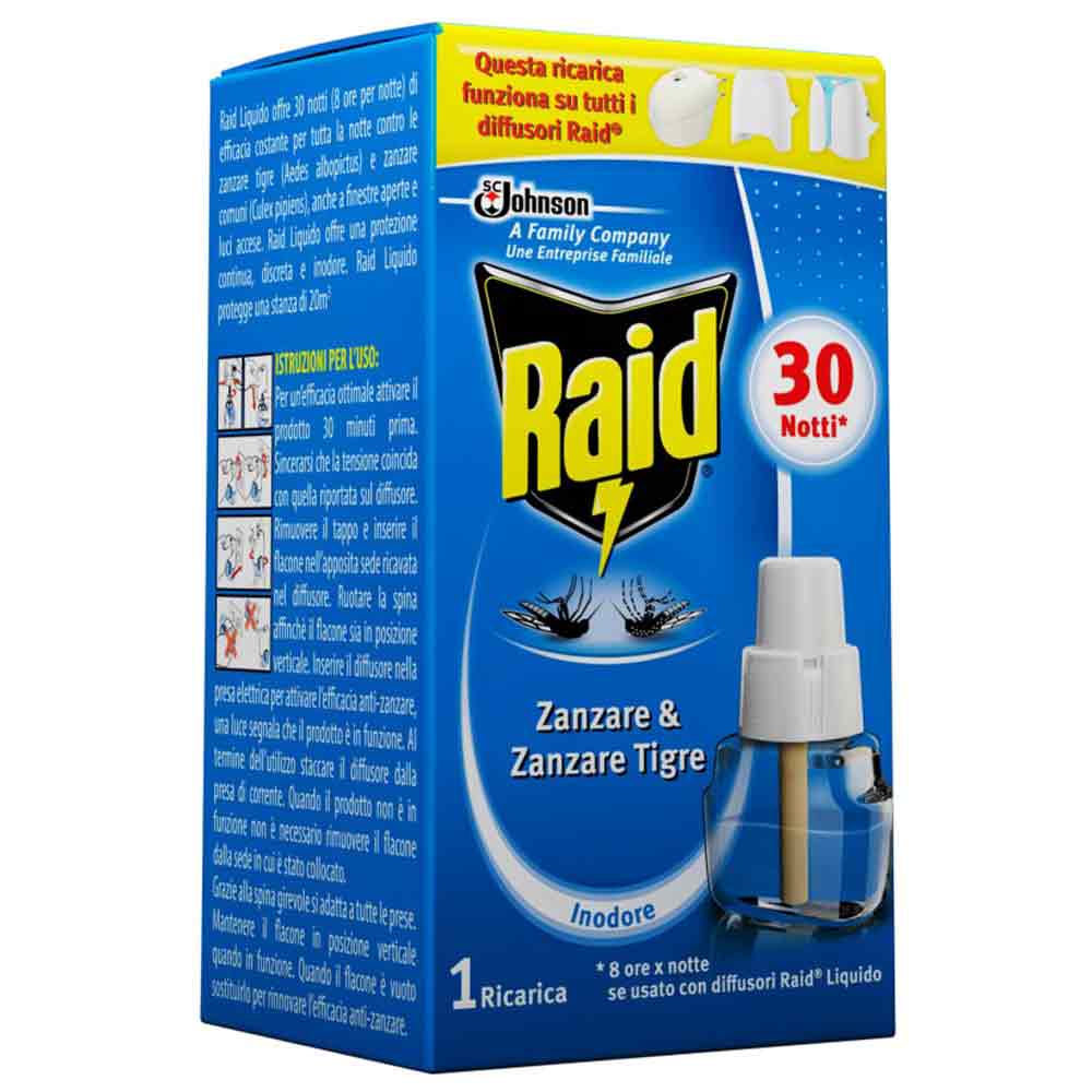 RAID Ricarica liquida antizanzare per elettroemanatori copertura 30 notti