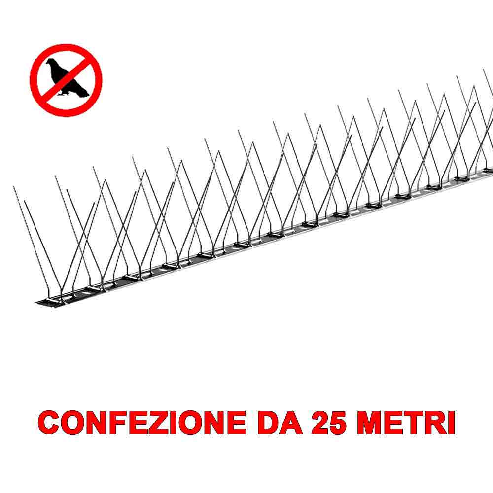 Dissuasori per volatili uccelli e piccioni in acciaio inox flessibile asta  mt.1 - 80 spilli conf. 25 metri 