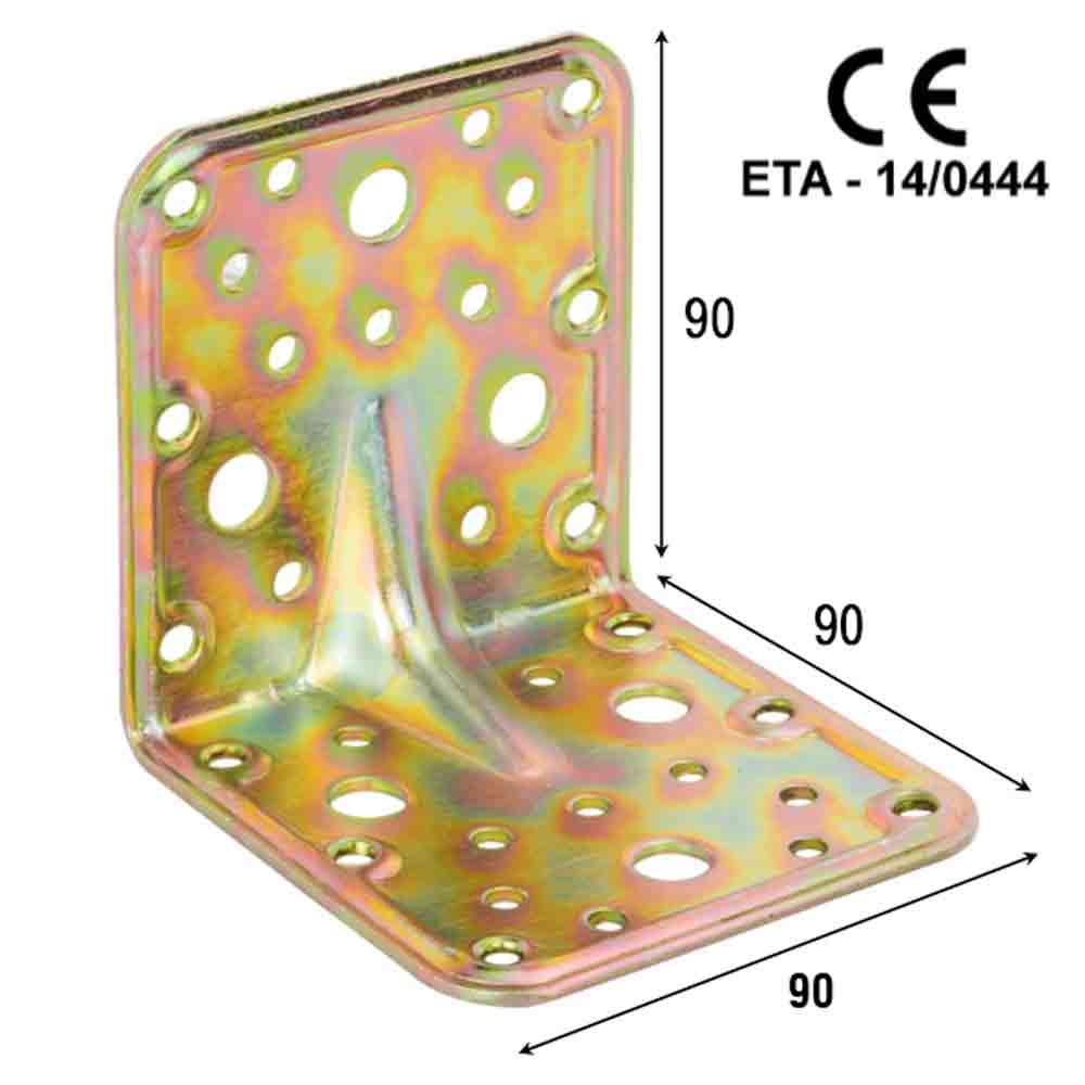 Piastra giunzione angolare acciaio tropic. mm.90 x 90 x 90 art. 775