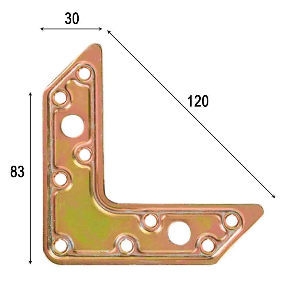 Piastra giunzione ad angolo piano acciaio tropic. mm.30 x 83 x 120 art. 752