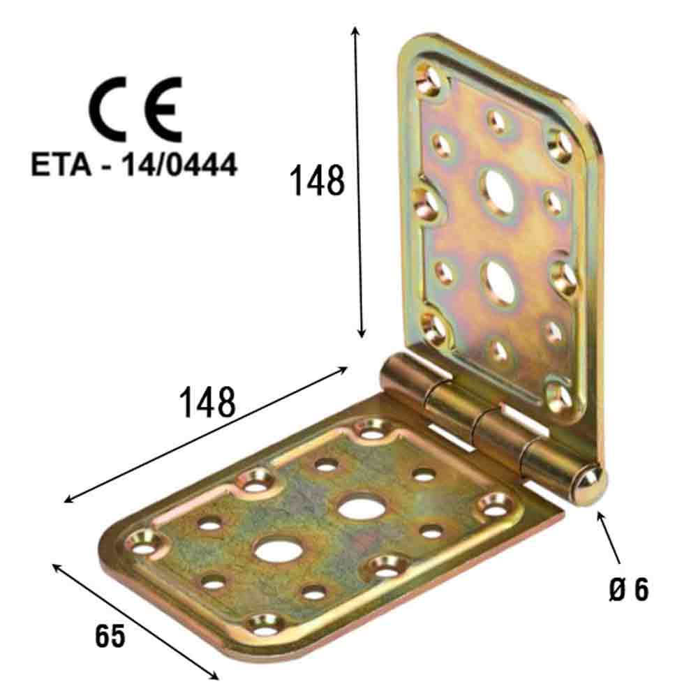 Piastra giunzione a cerniera acciaio tropic. tipo pesante mm.65 x 148 x 148 art. 741