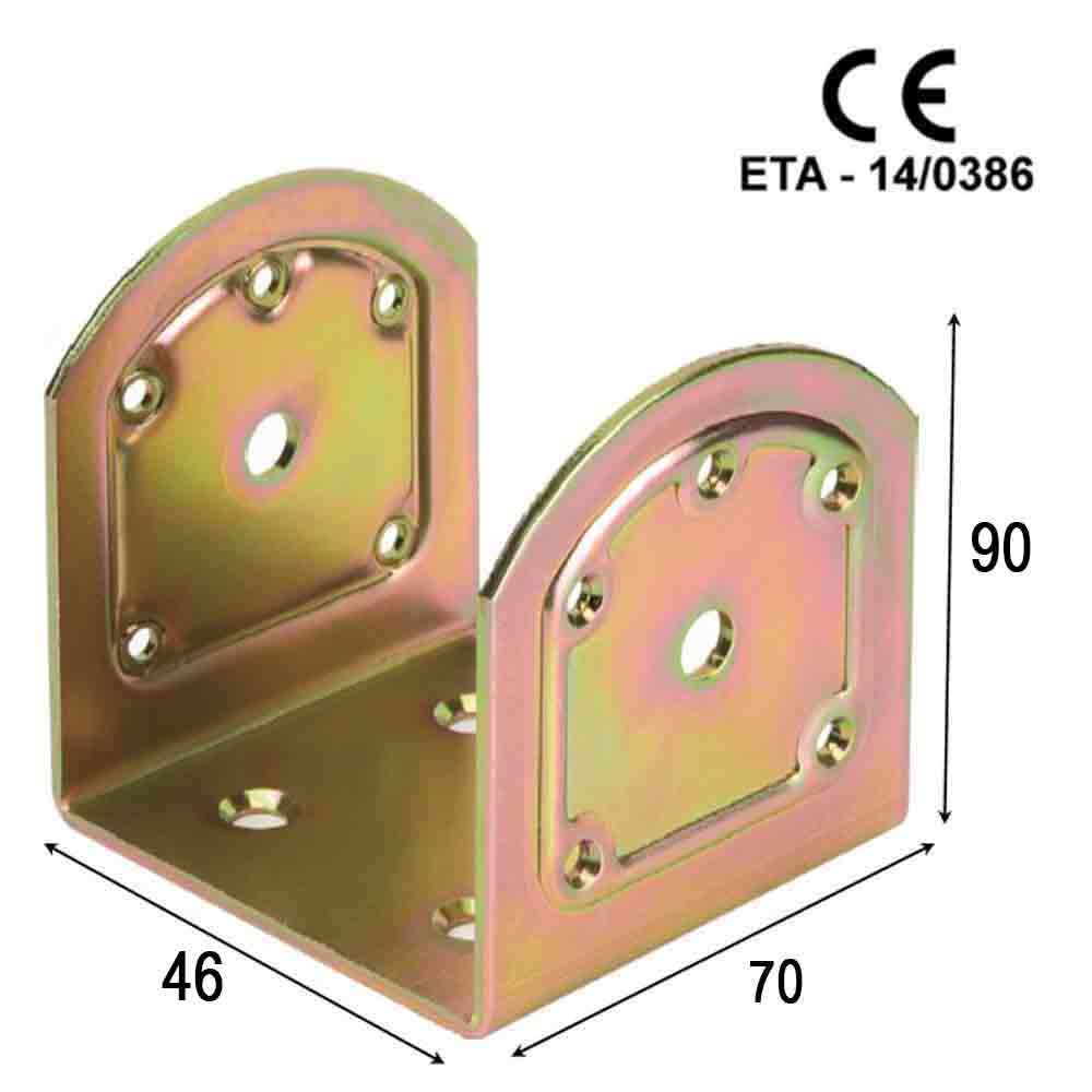 Piastra di supporto a "U" rinforzata acciaio tropic. per travi mm.70 x 46 x 90 art. 761