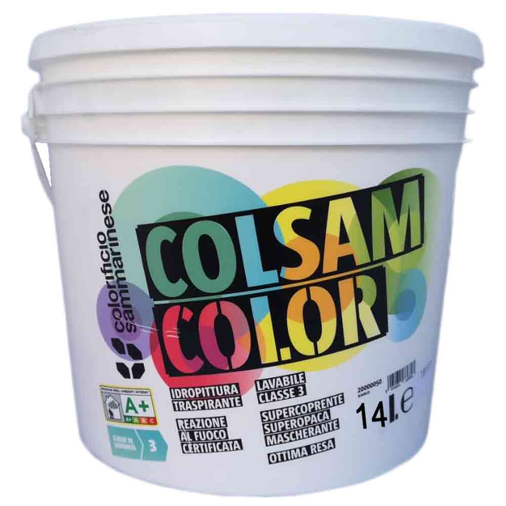 COLSAM COLOR Idropittura murale traspirante e lavabile supercoprente lt.14 bianca COL. SAMMARINESE