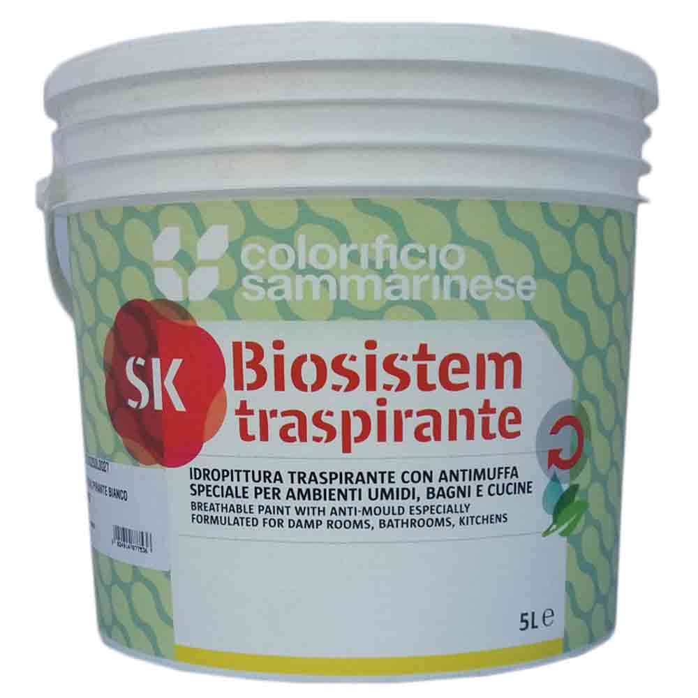 BIOSISTEM SK TRASPIRANTE Idropittura murale traspirante antimuffa lt.5 bianca COL. SAMMARINESE