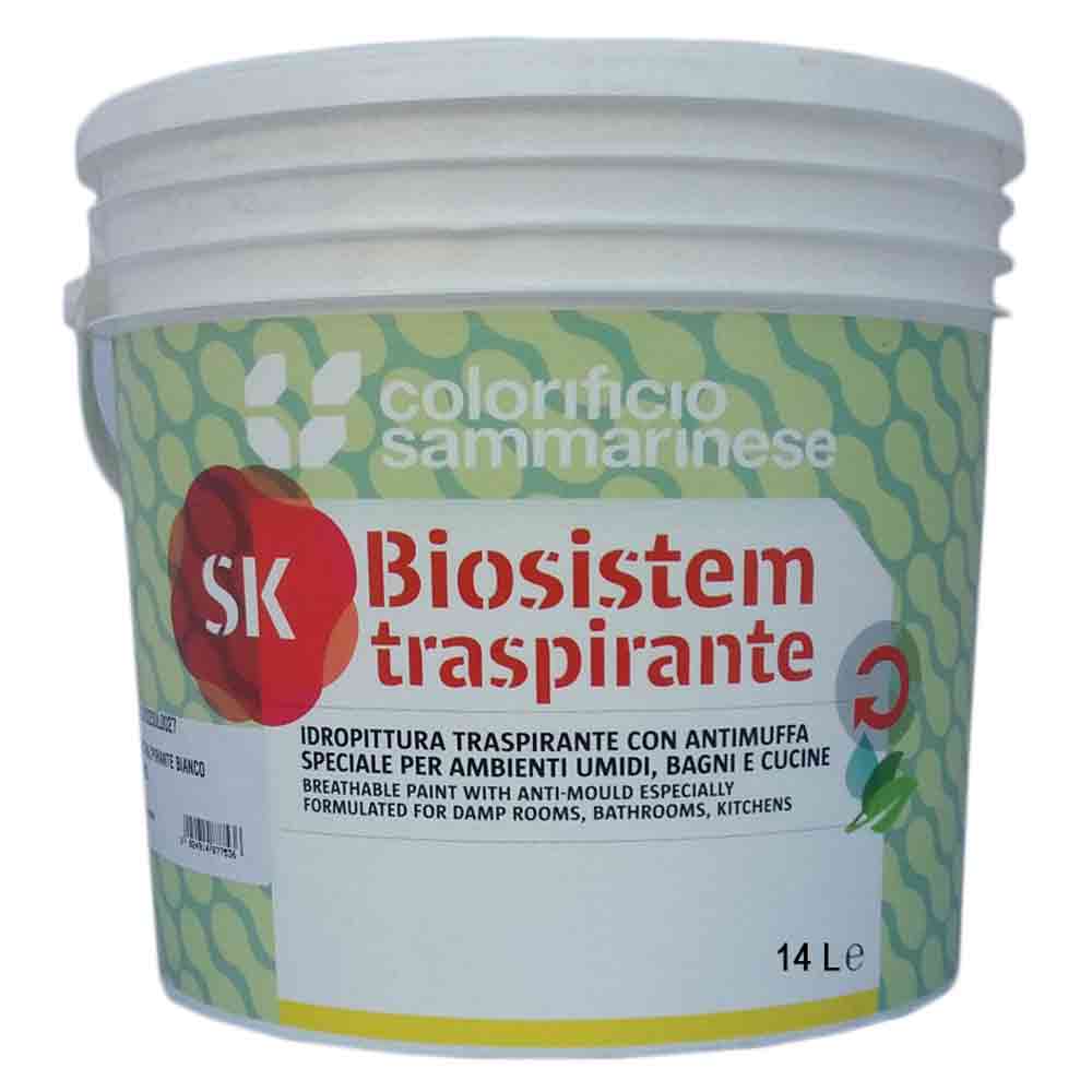 BIOSISTEM SK TRASPIRANTE Idropittura murale traspirante antimuffa lt.14 bianca COL. SAMMARINESE