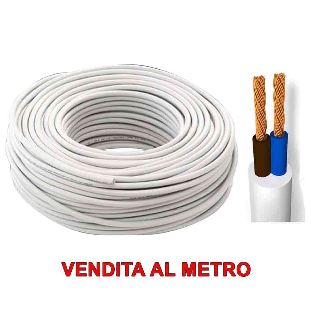 Cavo elettrico bipolare gommato tondo 2 x 1 mmq. H05VV-F bianco vendita al metro