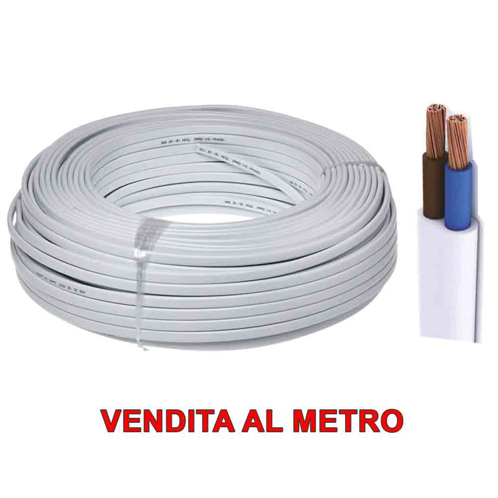 Cavo elettrico bipolare gommato piatto 2 x 0,75 mmq. H03VVH2-F bianco vendita al metro