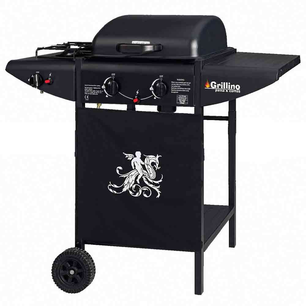 Barbecue a gas e pietra lavica con fornello laterale grillino pasta & cofee