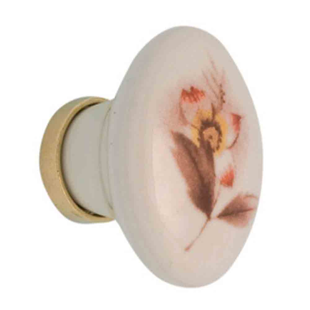 Pomolo ovale in ceramica con fiore marrone per mobili