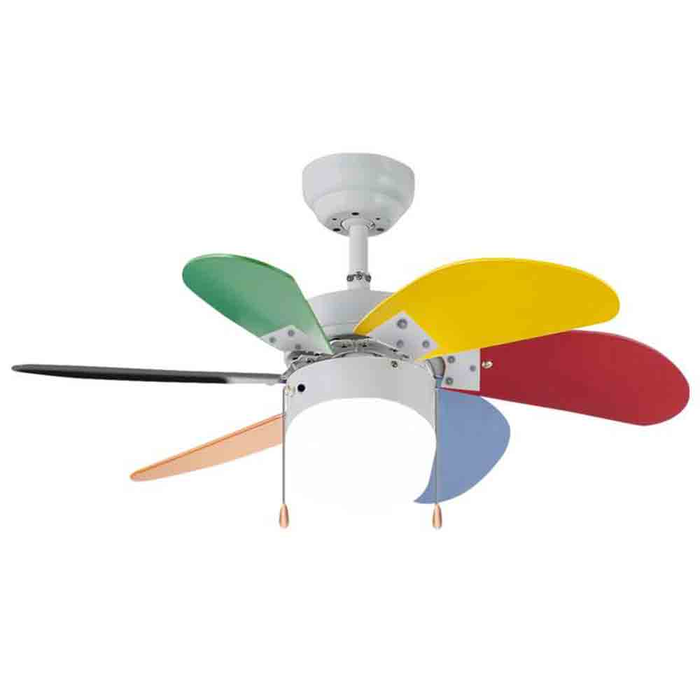 Ventilatore agitatore da soffitto con 6 pale colorate e luce centrale VINCO 70928 per camerette