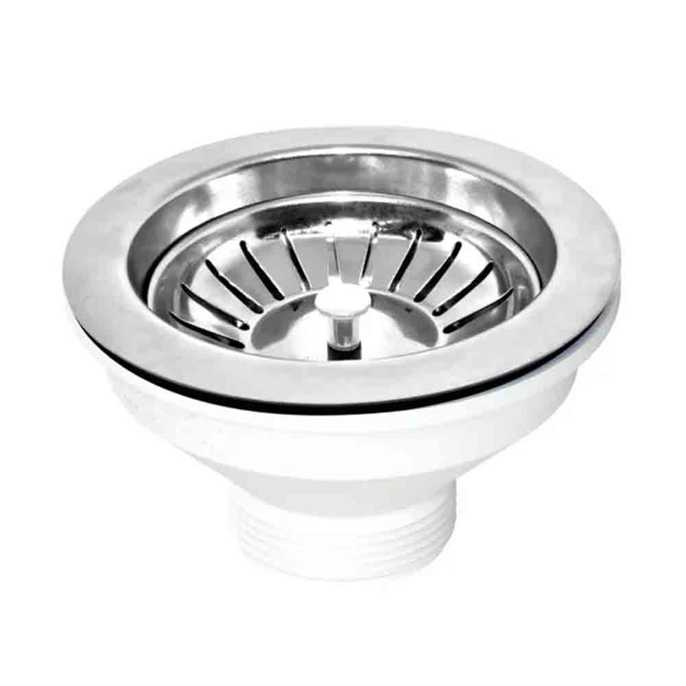 Piletta standard inox mm.90 L.B. PLAST 1"1/2 ø114mm con tappo a cestello per lavello cucina