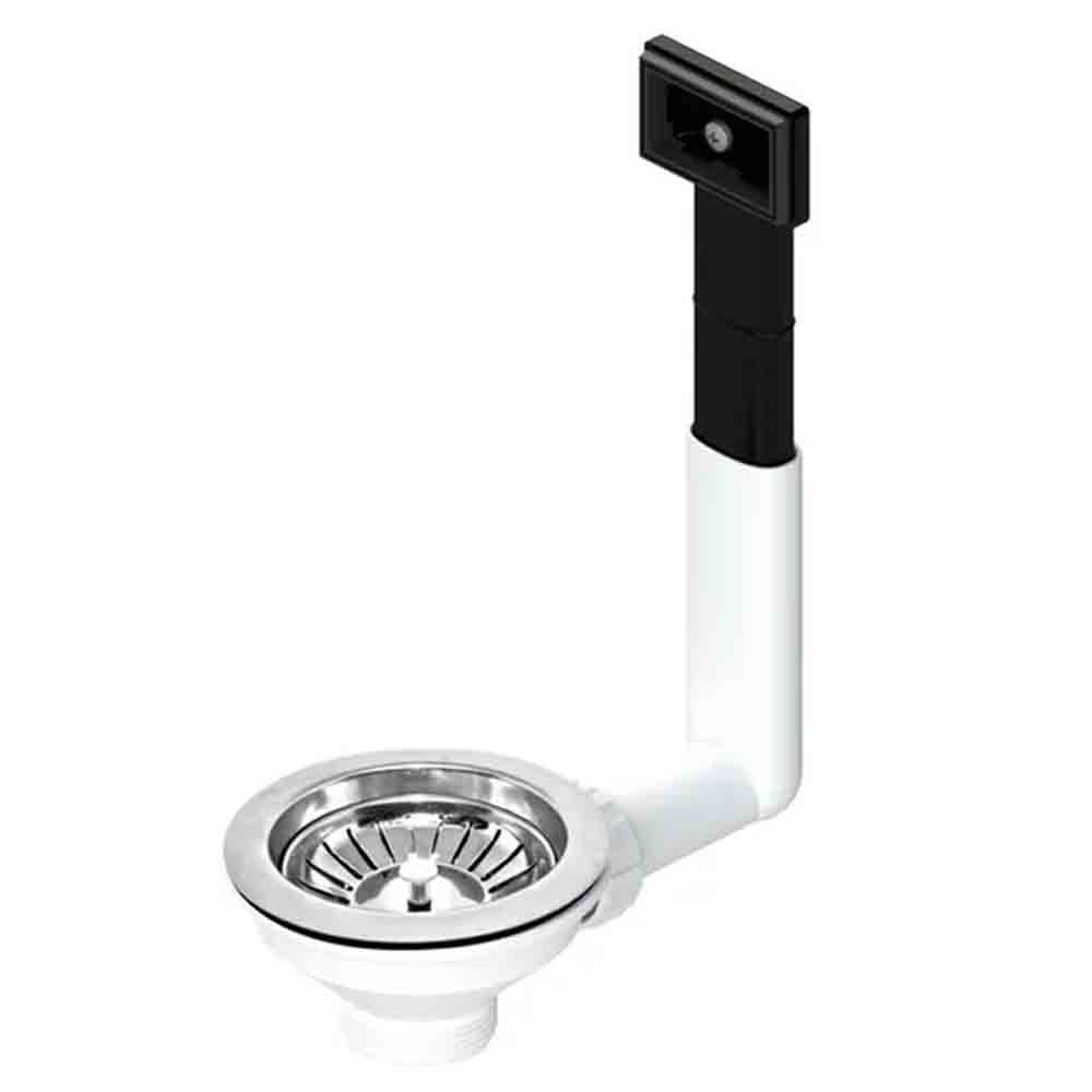 Piletta standard inox mm.90 con troppopieno L.B. PLAST 1"1/2 ø114mm con tappo a cestello per lavello cucina