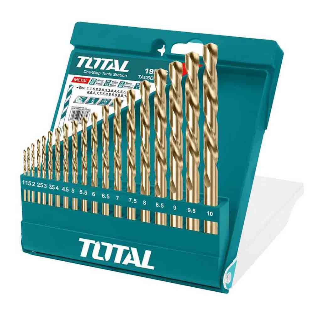 Set 19 punte HSS rettificate per metallo da 1 a 10 mm. TOTAL TOTTACSD0195