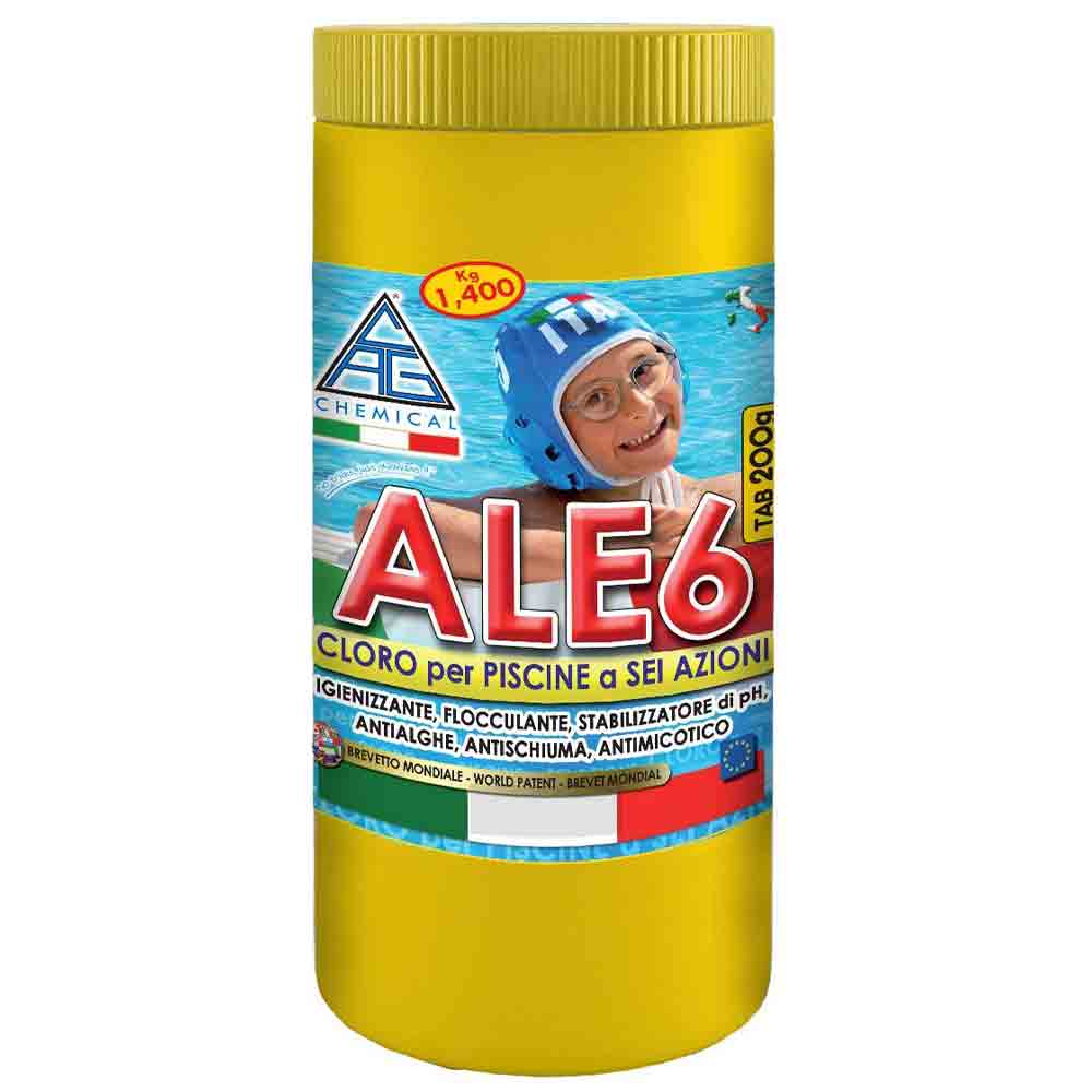 Cloro per piscine a 6 funzioni in pastiglie da 200gr. ALE6 kg.1,4