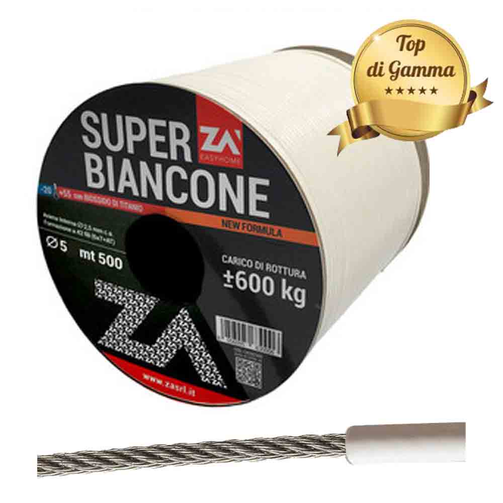 Filo stendibiancheria plastificato SUPERBIANCONE con anima in acciaio  zincato mm.5 VENDITA AL METRO 