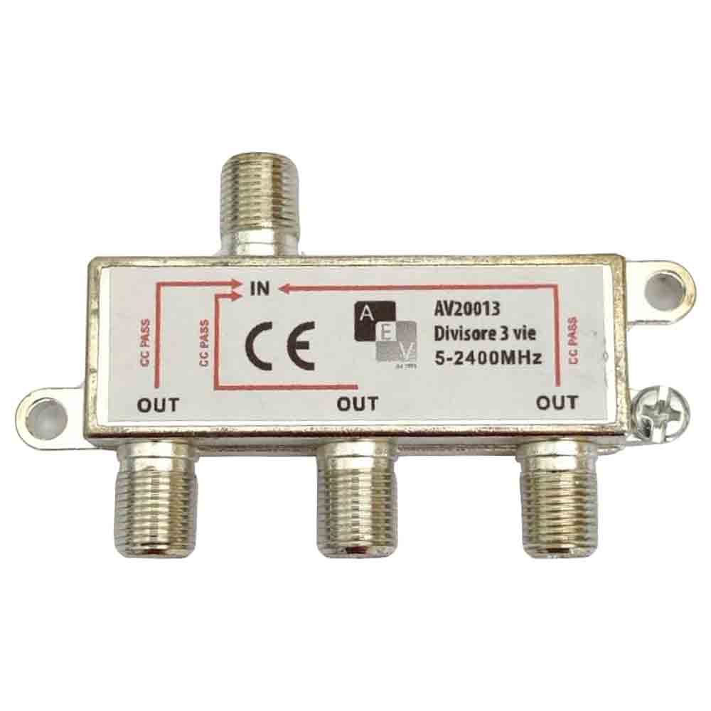 Partitore divisore 3 uscite con attacco F per segnale tv digitale terrestre AV20013