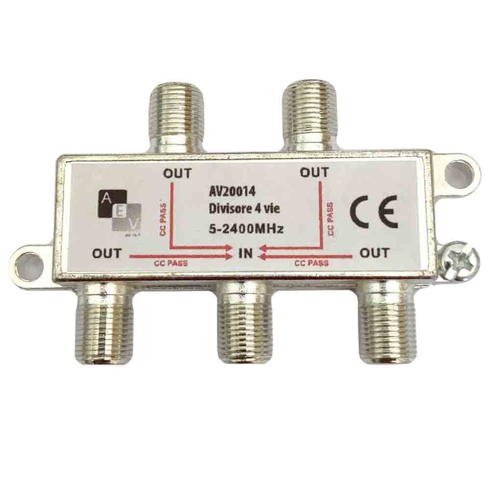 Partitore divisore 4 uscite con attacco F per segnale tv digitale terrestre AV20014