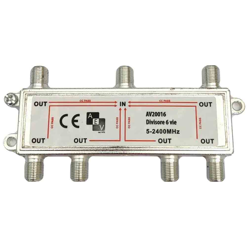Partitore divisore 6 uscite con attacco F per segnale tv digitale terrestre AV20016