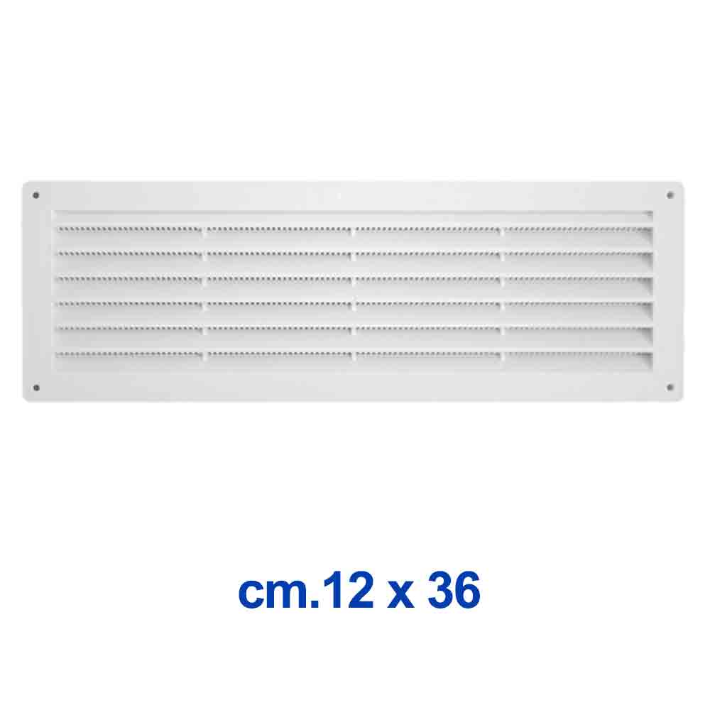 Griglia di aerazione in abs rettangolare cm.12 x 36 bianca