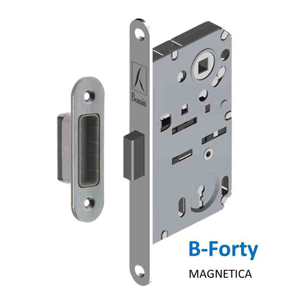 Serratura magnetica Patent BONAITI B-FORTY N65 cromo opaco con contropiastra