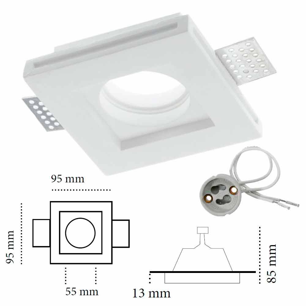 Faretto quadrato in gesso ceramico ad incasso a scomparsa mm.95 x 95 Made in Italy CSF040
