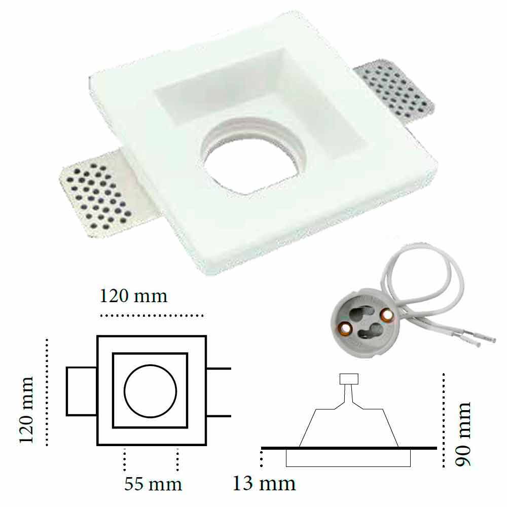 Faretto quadrato in gesso ceramico ad incasso a scomparsa mm.120 x 120 Made in Italy CSF083
