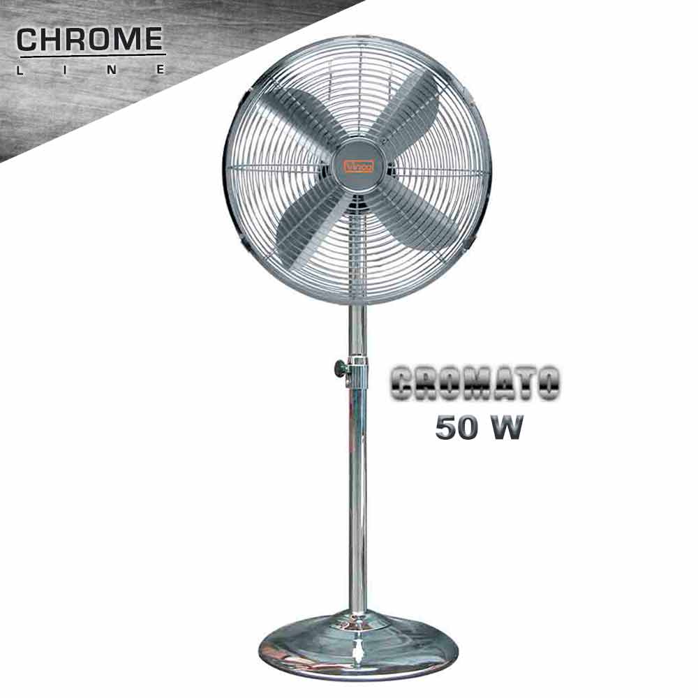 Ventilatore a piantana cromato con base tonda 50W cm.40 h.130 VINCO 70701