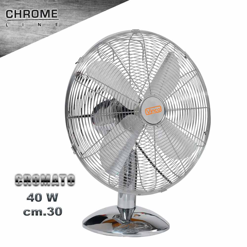 Ventilatore da appoggio cromato con base tonda 40W cm.30 oscillante VINCO 70603