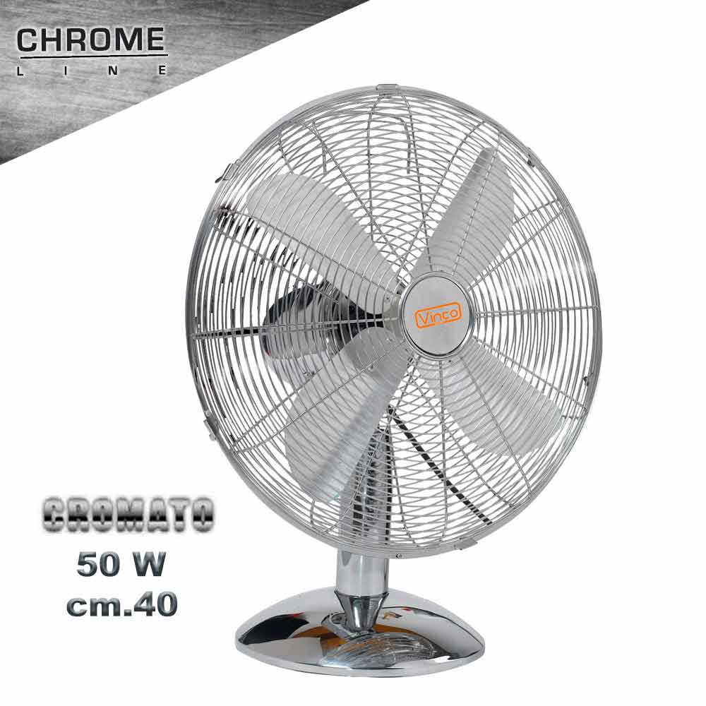 Ventilatore da appoggio cromato con base tonda 50W cm.40 oscillante VINCO 70604