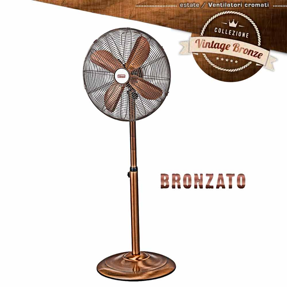 Ventilatore a piantana vintage bronzato con base tonda 60W cm.45 h.195  VINCO 70726 