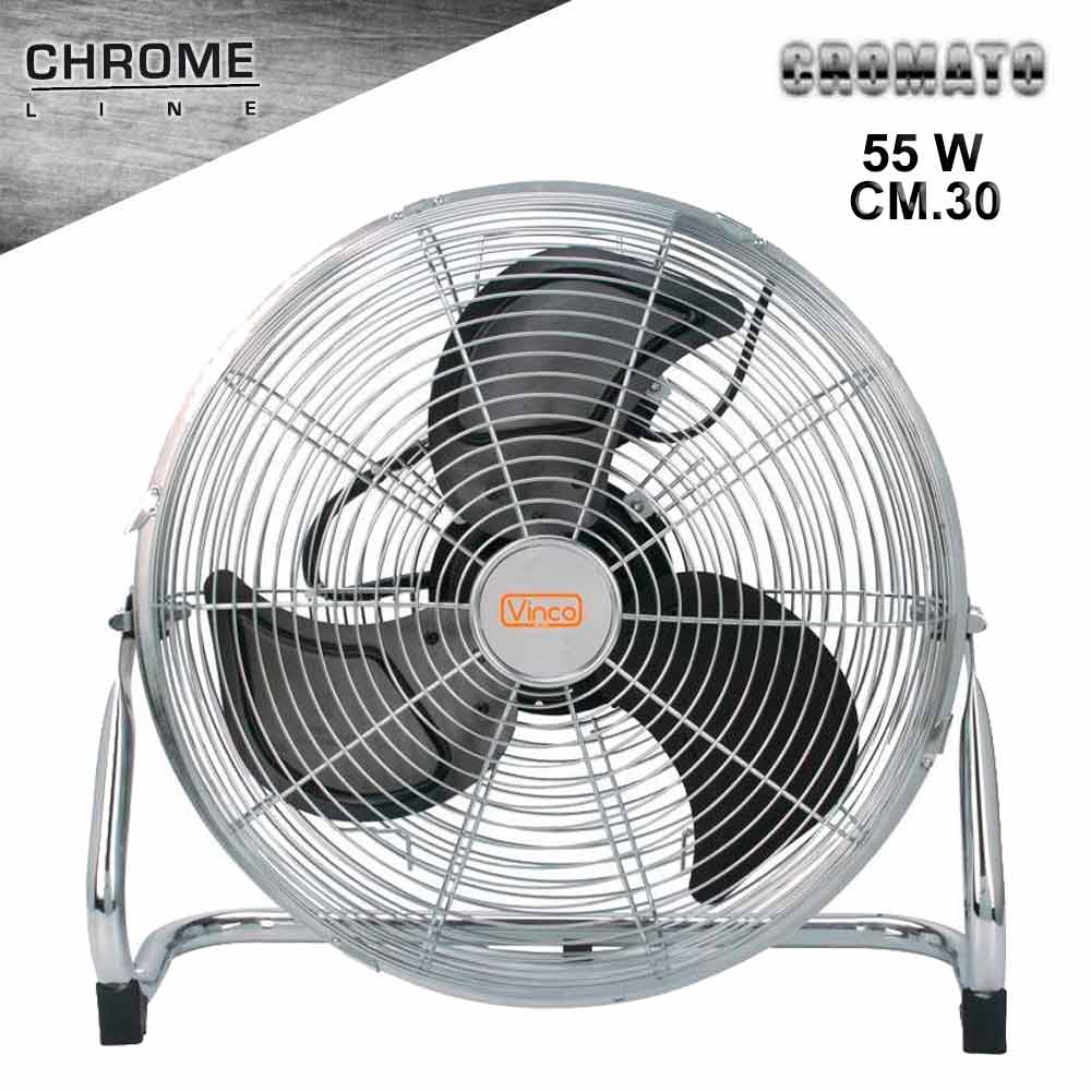 Ventilatore cromato in metallo grande portata da appoggio 55W cm.30 VINCO 70610