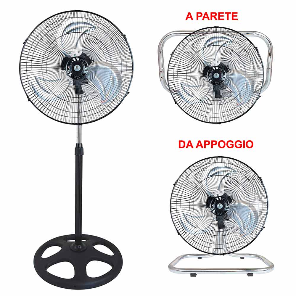 Ventilatore in metallo 3 in 1 funzione piantana - a parete - da appoggio 90W cm.45 VINCO 70718