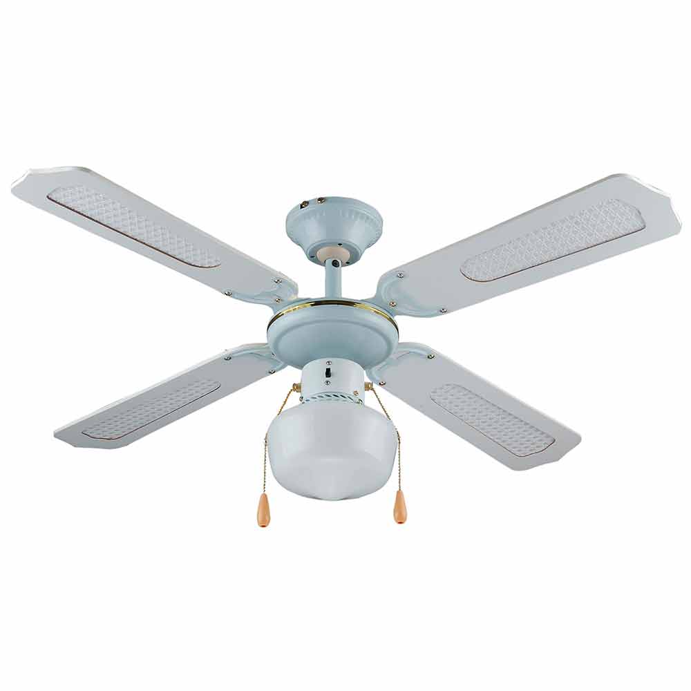 Ventilatore da soffitto classico 55W cm.107 bianco/oro con 4 pale in legno  e plafoniera in vetro VINCO 70912 