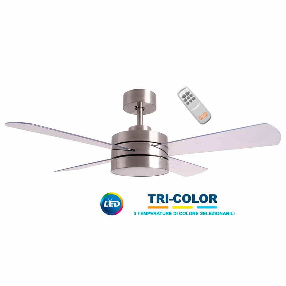 Ventilatore da soffitto con motore DC corrente continua 40W cm.112 luce LED VINCO 70952 con telecomando