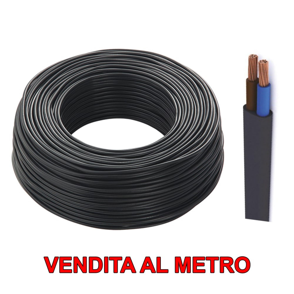 Cavo elettrico bipolare gommato piatto 2 x 0,75 mmq. H03VVH2-F nero vendita al metro