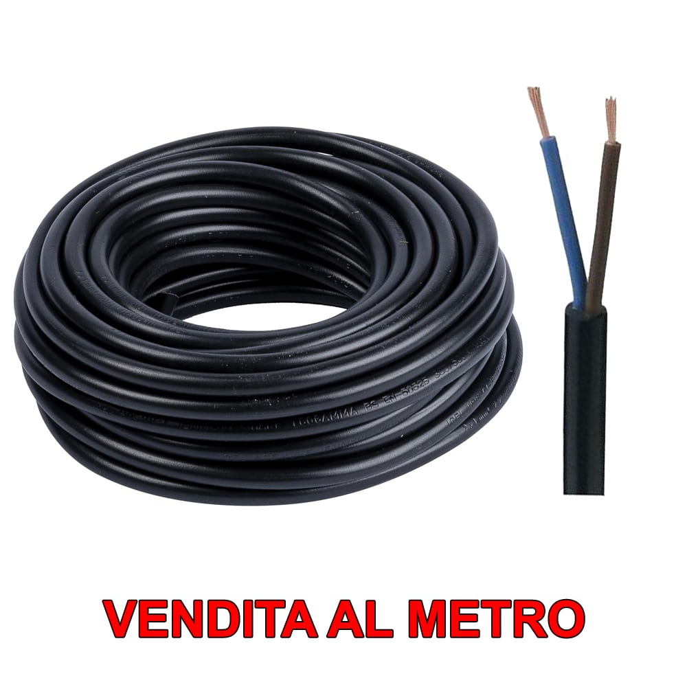 Cavo elettrico bipolare gommato tondo 2 x 1,5 mmq. H05VV-F nero